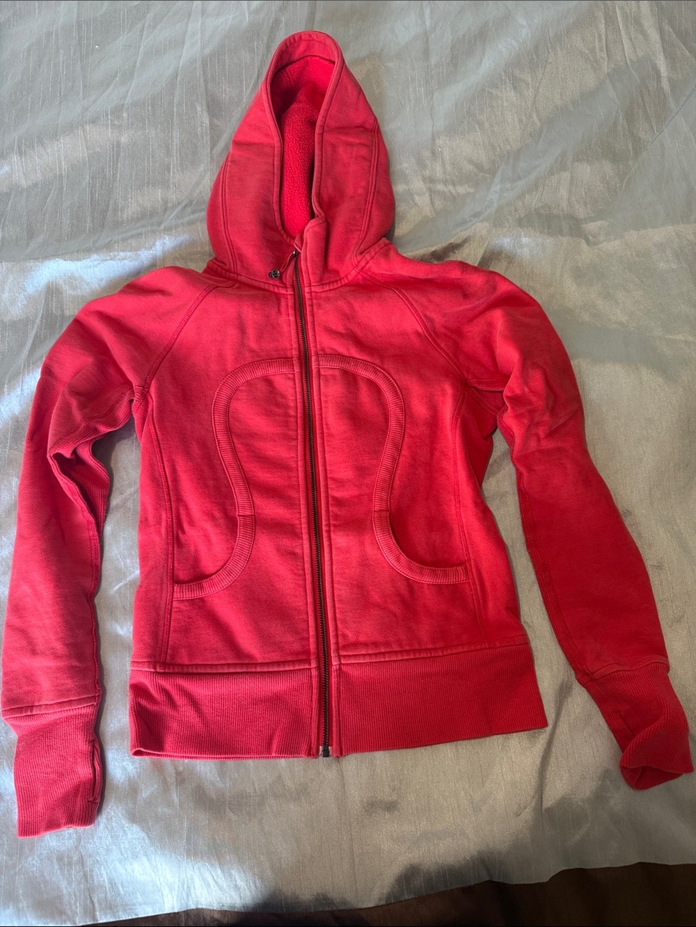 lululemon athletica Red Zip-Up Hooded Bomber Jacket